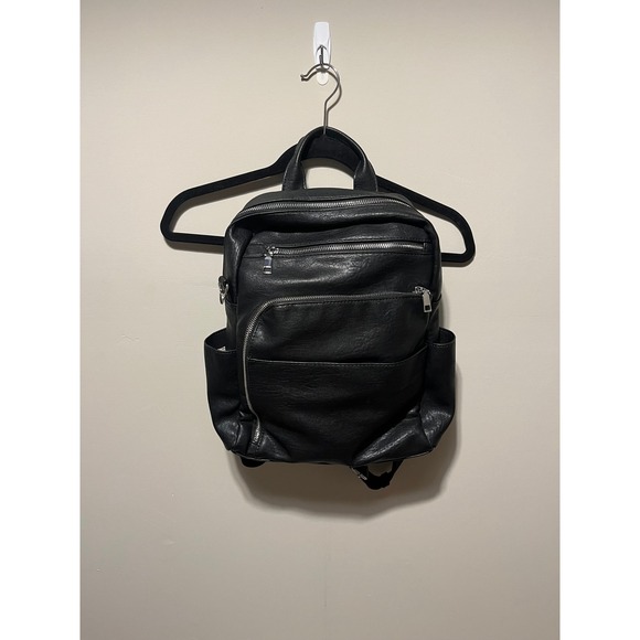 Antik Kraft Handbags - Antik Kraft Black Vegan Leather Multi-Pocket Backpack with Tech Sleeve